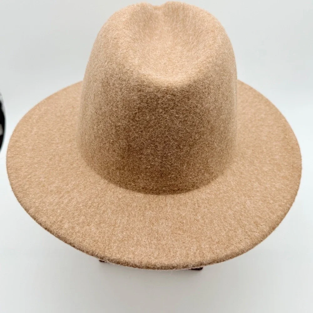 Womens‎ Wool Blend Fedora Hat Tan Brown Wide Brim Fashion Dress Hat